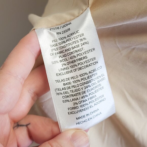 Pendleton Hi-Pile Fuzzy Sherpa Full Zip Fleece Jacket Ivory, Plaid Trim Women XL - Picture 12 of 12